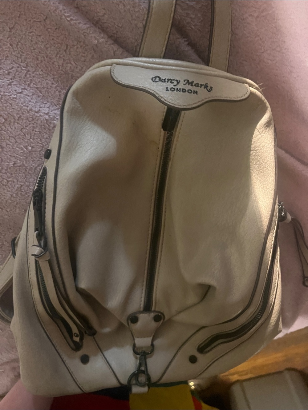 Dairy Mark London Cream Leather Backpack with Black Trim